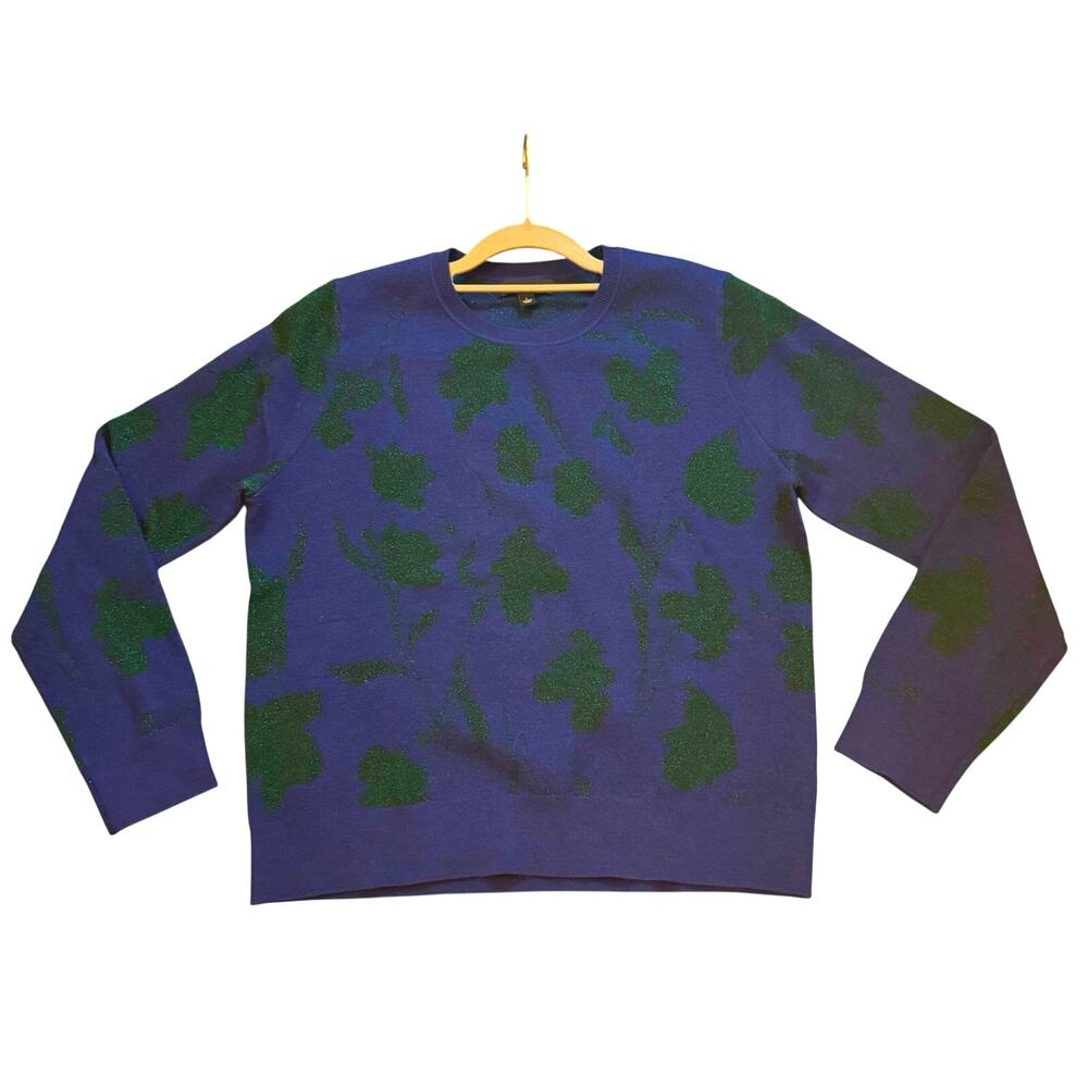 Banana Republic Women's Blue Green Floral Sparkle Knit Sweater Pullover Size‎ L
